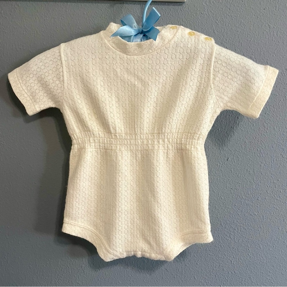 Antique Vintage 1964 Infant Boy Christening Onesie Size 18 Months In Eggshell
